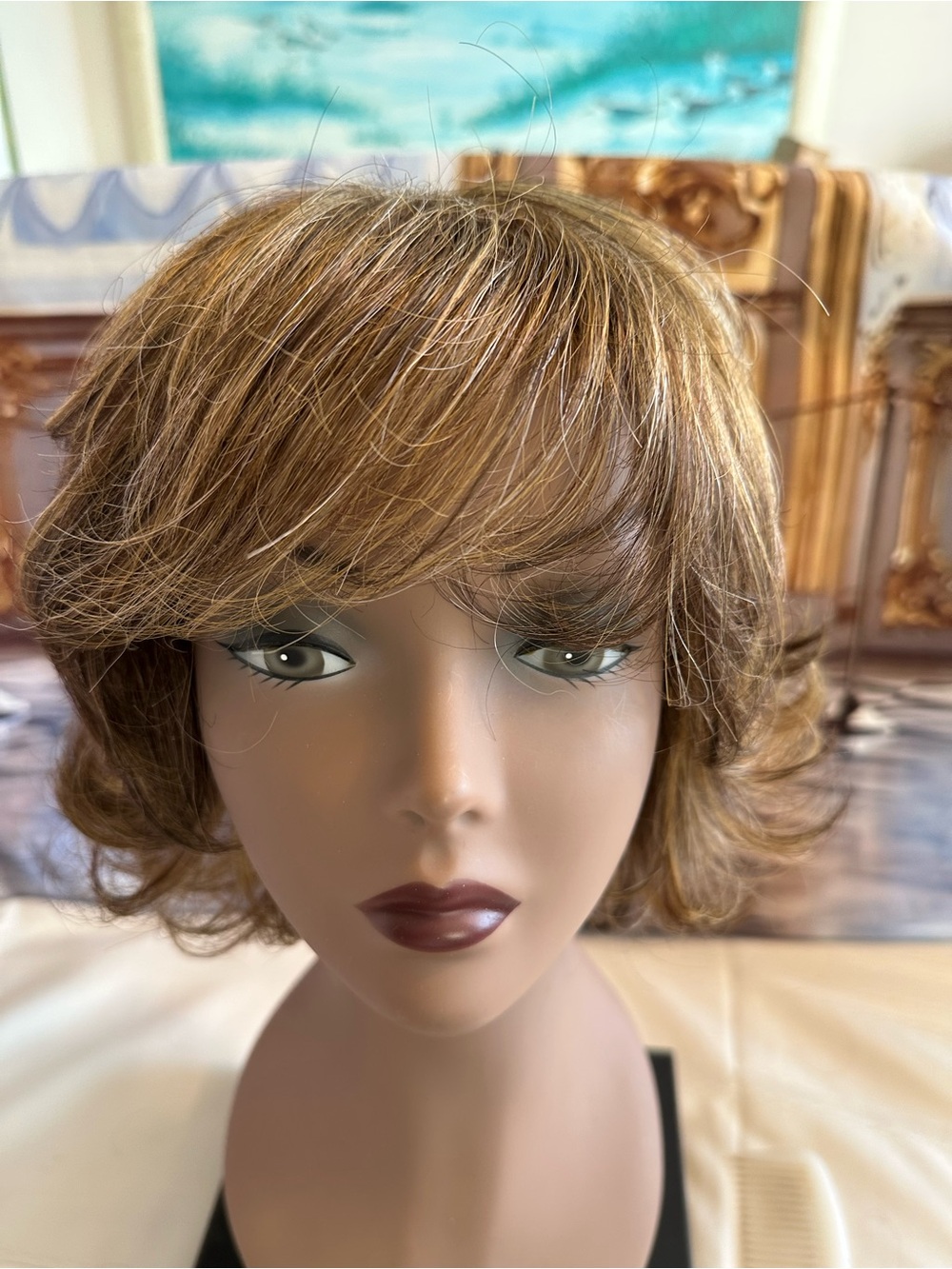 Bobbi Boss Escara Short Layered Wig Highlighted Brown Blonde Classic Cap